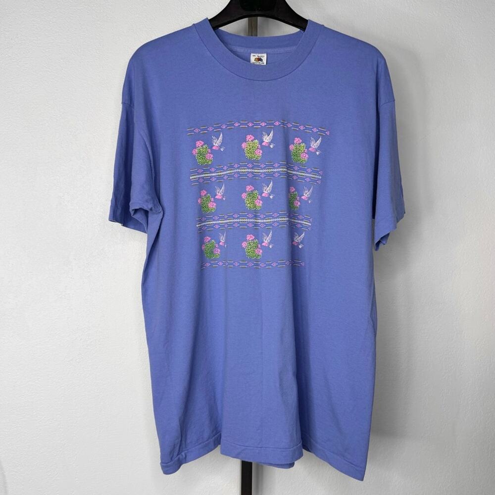 Vintage 90s Cactus Hummingbird T-Shirt Fruit of the Loom Made in USA XXL